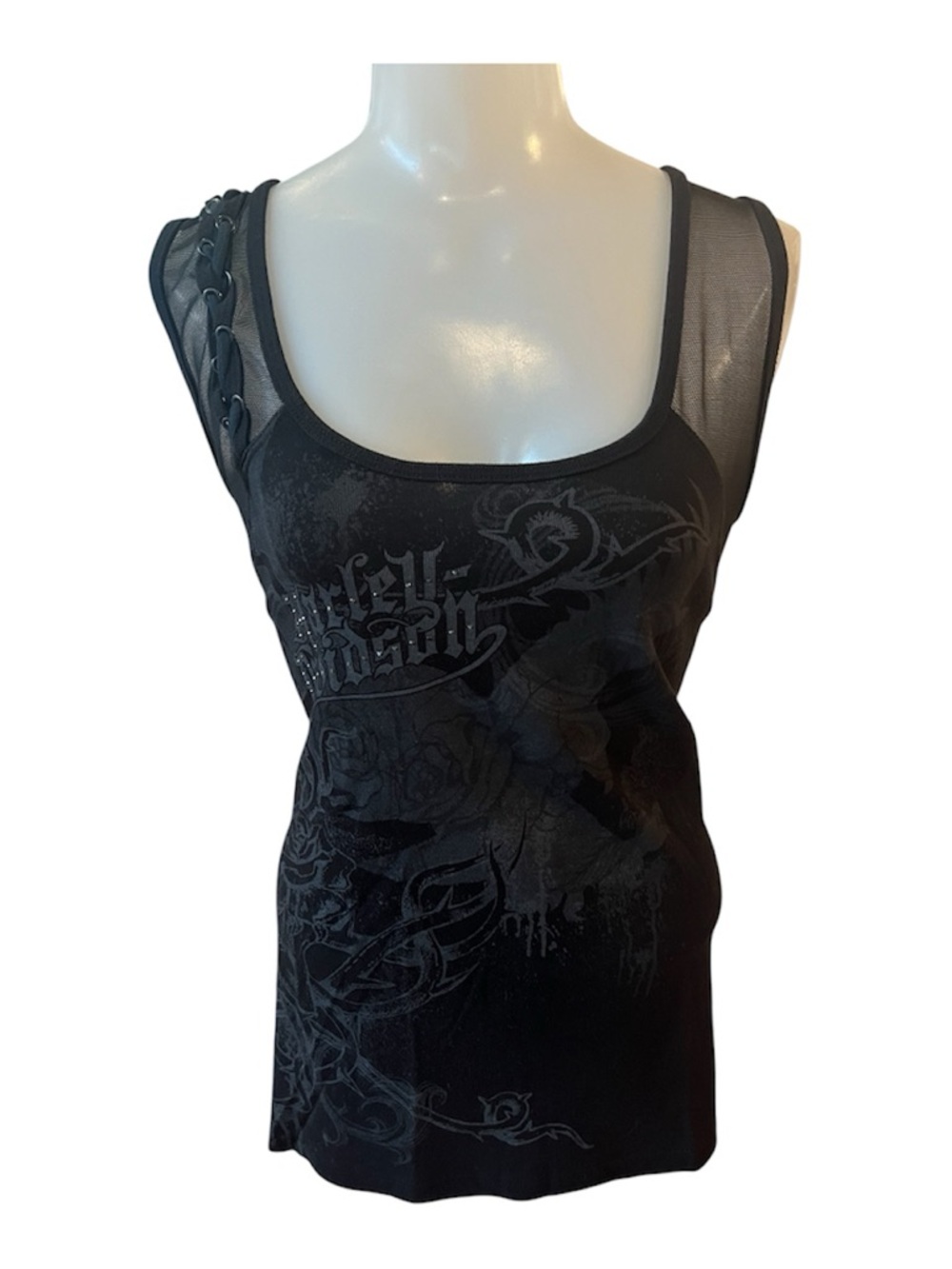 Vintage Harley-Davidson Black Graphic Lace-Up Mesh Tank size XL